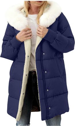 Generic ladies winter coats Winter Jackets for Women UK Plus Size Quilted Fleece Parka Jacket Full Zip Womens Casual Thick Windproof Thermal Coats Hooded Puff