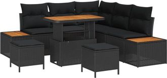 vidaXL Garden Sofa Set with Cushion 8 pcs Black Poly rattan vidaXL