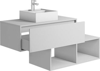 Vente-Unique Mueble de ba&ntilde;o flotante blanco con lavabo cuadrado - 1 caj&oacute;n y 2 estantes - 94 cm - TEANA II