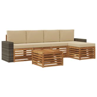 vidaXL Conjunto De Sof&aacute;s De Exterior Con Coj&iacute;n 6 Pcs Natural Y Beige Vidaxl