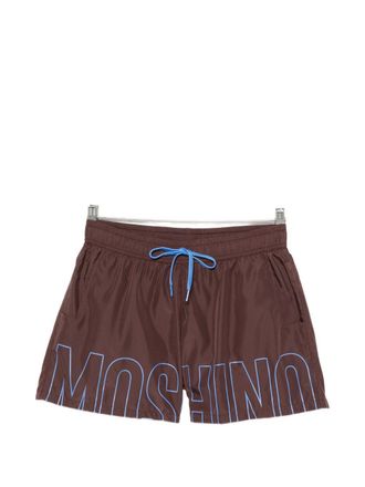 Moschino Brown Logo Print Drawstring Swim Shorts