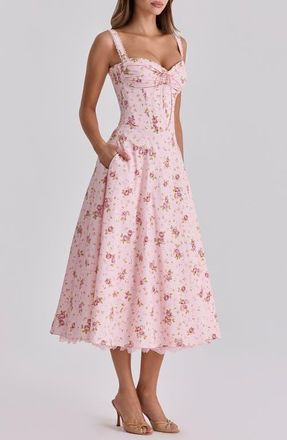 House of CB Rosalee Floral Stretch Cotton Petticoat Dress in Vintage Rose at Nordstrom, Size Large A