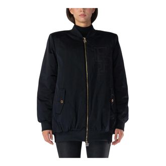 Elisabetta Franchi Satin Bomber Jacket with Logo