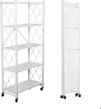 OEM Seven Comfort Estanter&iacute;a De Almacenamiento Plegable De 5 Niveles En Metal Con Ruedas - 100 Kg - Para Cocina, Ba&ntilde;o, Sal&oacute;n, Blanco