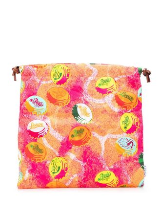 Loewe 2022 Paulas Ibiza Canvas Bottle Cap Print Drawstring pouch - Orange
