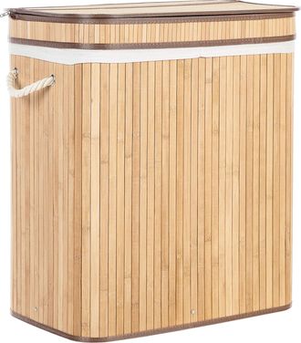 Beliani Cesta De Madera De Bamb&uacute; Clara 60 Cm 2 Compartimentos Tapa Cremallera Asas Kalthota