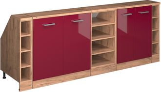 Vicco Armario De Cocina Para Techo Inclinado R-line, Rojo De Alto Brillo, 210 Cm Lote De 5 Carcasas De Armario 60 Cm De Profundidad, Vicco