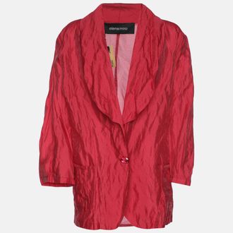 Elena Miro Red Lurex Knit Crinkled Belted Blazer