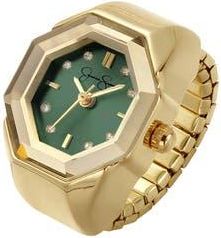 Jessica Simpson Faceted Bezel Quartz Ring Watch, 20mm in Gold at Nordstrom Rack