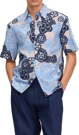 Nn.07 Freddy Floral Short Sleeve Button-Up Shirt in Blue Multi at Nordstrom, Size Xx-Large