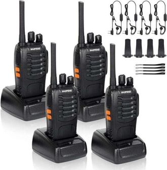OEM Walkie-talkie Recargable De 4 Canales (400-470 Mhz) Con Auriculares Incluidos Y Radio Fm, Color Negro - Paquete De 4 - Ulisem