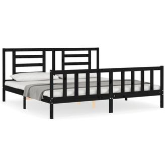 Berkfield Home Bed Frame with Headboard Black 200x200 cm Solid Wood