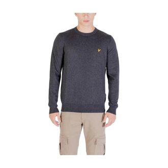Lyle & Scott Round-neck Knitwear, male, Gray, Size: M Cotton Sweatshirt with Ribbed Cuffs