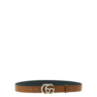 Gucci GG Marmont Gehamerd Lederen Riem - Dames - Accessoires - Bruin - Maat: 80 CM Leer