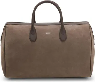 BOSS Suede duffel bag with metallic logo lettering