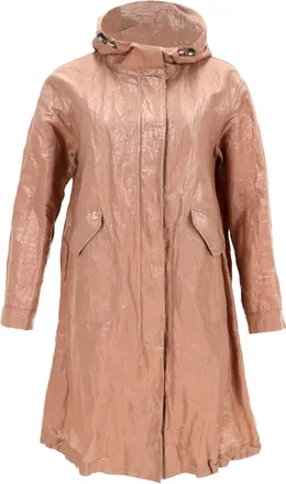 Brunello Cucinelli Shiny Tricotine Hooded Rain Coat in Brown Cotton