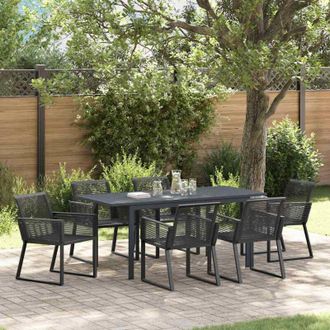 vidaXL Vidaxl - Conjunto De Comedor De Jard&iacute;n 7 Pcs Negro Acero Y Polirrat&aacute;n