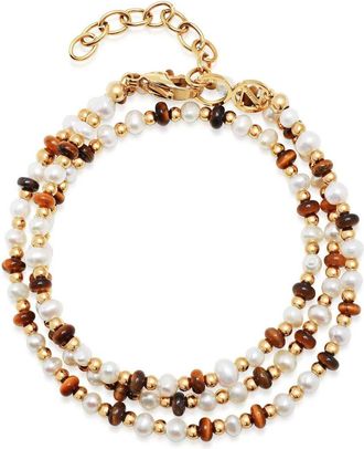 Nialaya Bracciale con perle e occhio di tigre - Bianco