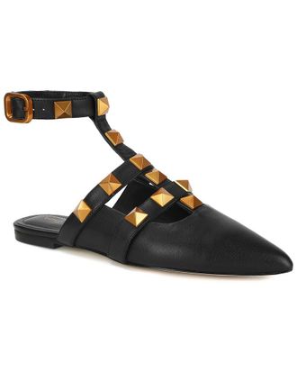 Tiffany & Fred Studded Leather Pointy-Toe Ankle Strap Flat