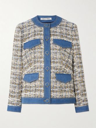 Veronica Beard Giacca In Tweed Di Misto Cotone Con Finiture In Denim Ainslie - Blu
