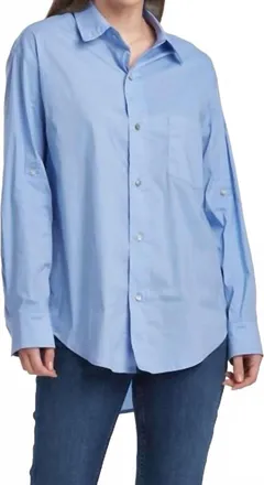 Dear John Denim Lola Oversized Button-Down Boyfriend Shirt In Solid Blue