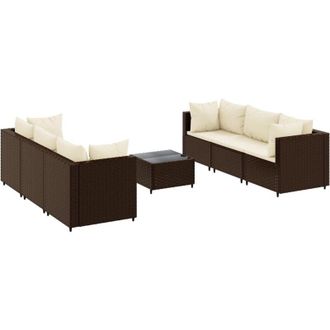 vidaXL Vidaxl Set Muebles De Jard&iacute;n 7 Piezas Y Cojines Rat&aacute;n Sint&eacute;tico Marr&oacute;n