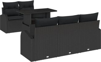 vidaXL Garden Sofa Set with Cushion 6 pcs Black Poly rattan Vidaxl