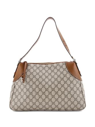 Gucci Emblem GG Coated Canvas with Leather Large shoulder bag - Brown