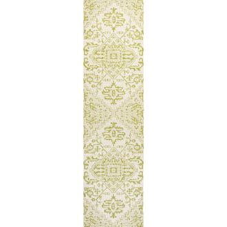 Jonathan Y Designs Estrella Bohemian Medallion Textured Weave Indoor/Outdoor Area Rug in Cream/green at Nordstrom, Size 5Ft 0In X 8Ft 0In