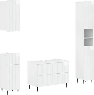 vidaXL Juego De Armarios De Ba&ntilde;o De 4 Piezas Zwolle Blanco Brillante Vidaxl