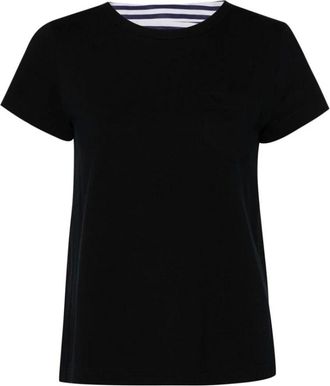 sacai Tops, Dames, Blauw, M, Katoen, Gestreept Crew Neck Katoenen T-shirt
