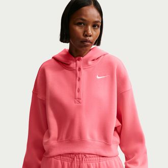 Nike Womens Nike Sportswear Phoenix Fleece Oversized Cropped Henley Hoodie in Pink | IF0258-894