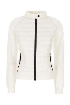 Moncler White Solid Mock Collar Cardigan