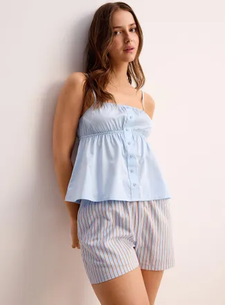 Twik Womens Coloured-stripe poplin pyjama short