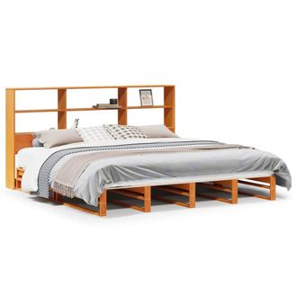 Berkfield Home Bookcase Bed Frame Wax Brown 180x200 cm Super King Solid Wood