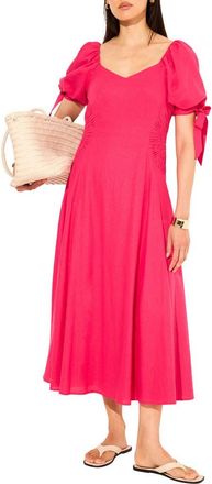 Mint Velvet Linen Blend Tie Detail Maxi Dress in Pink at Nordstrom, Size 12