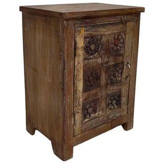 Wanderlust Deco Mesita de noche de madera acabado artesanal marr&oacute;n 49x36x71 cm