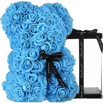 Trade Shop Trade Shop - Oso De Peluche Rose Oso Con Flores Artificiales Desde 25 Cm De San Valent&iacute;n - Celestial