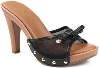 Candie's Lucianna Platform Slide Sandal in Black Fabric at Nordstrom, Size 10