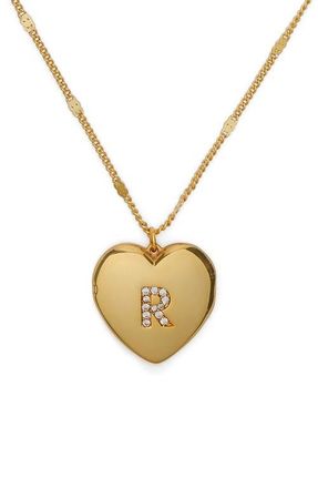 Kate Spade New York crystal initial heart locket necklace in Clear/gold. at Nordstrom