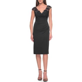 La Femme Short Satin Evening Dress with Beaded Details in Black at Nordstrom, Size 20