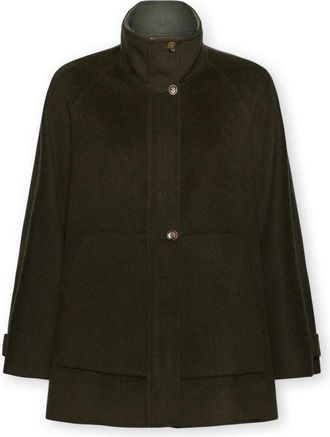 Elena Miro Wolmix Jas met Hoge Hals - Dames - Mantel - Groen - XL - Wol - Jassen