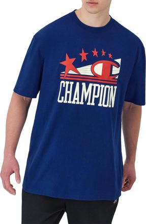 Champion Mens T-Shirt, Cotton Midweight Mens Crewneck Tee,t-Shirt for Men, Graphic Script, Jewel Sapphire C & Stars, Large