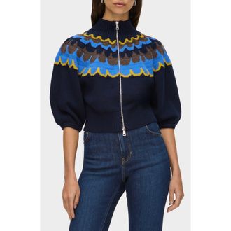 Aligne Nelly Fair Isle Zip Front Cardigan in Blue Multi at Nordstrom Rack, Size X-Large