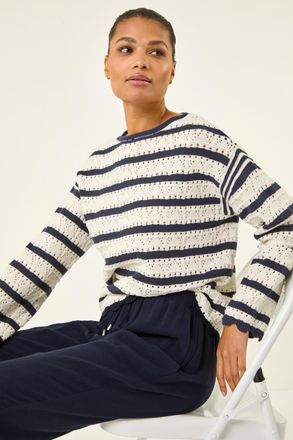 Roman Stripe Pointelle Knit Jumper