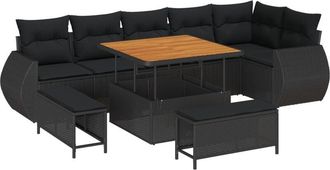 vidaXL Garden Sofa Set Height-Adjustable 9 pcs Black Poly Rattan Vidaxl