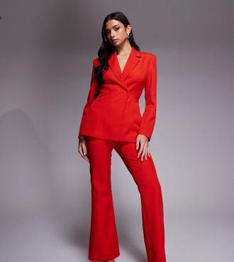 KAIIA Esclusiva Kaiia - Pantaloni sartoriali a zampa a vita alta rossi in coordinato-Rosso