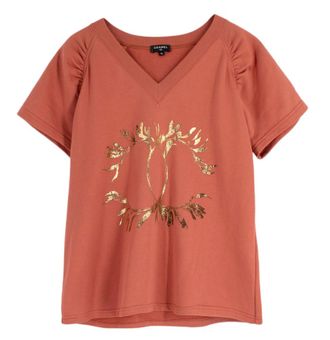 Chanel Burnt Orange V-Neck Short Sleeve Sweatshirt Size XL