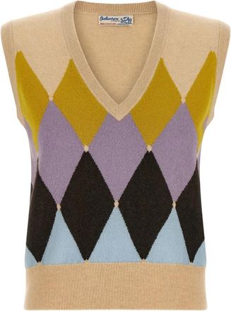Ballantyne New Diamond Vest - Dames - V-hals truien - Veelkleurig - S - Kasjmier - Truien & Vesten