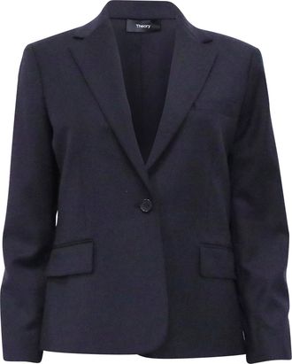 Theory 1 Button Slim Jacket in Navy Blue Virgin Wool